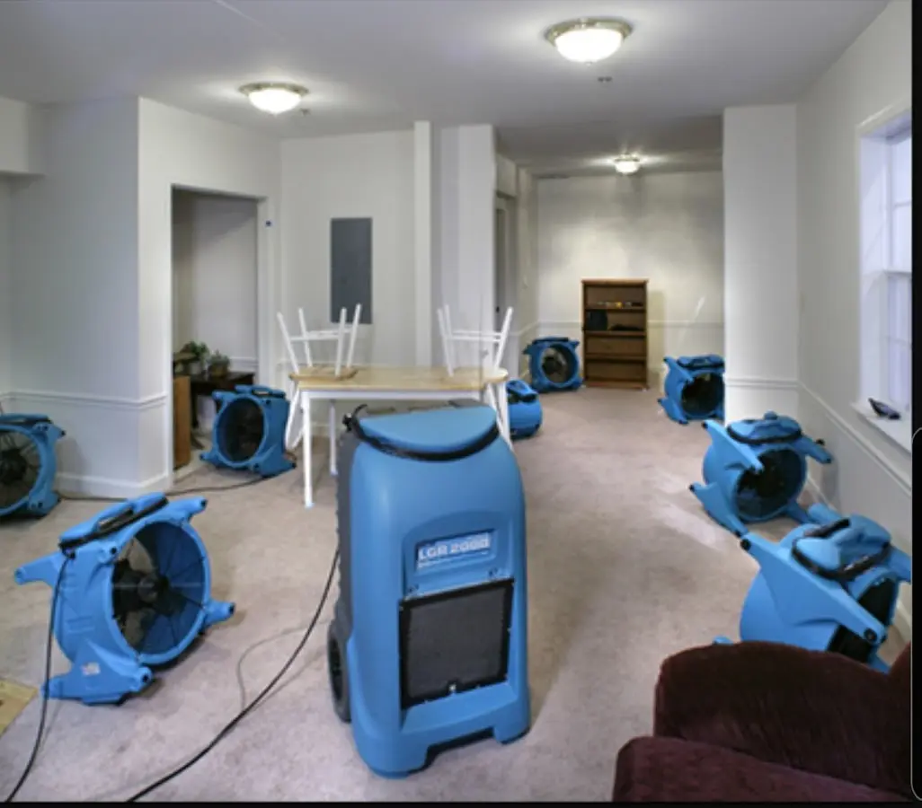 Air movers and dehumidifier setup for Water Damage Restoration in Prosser
